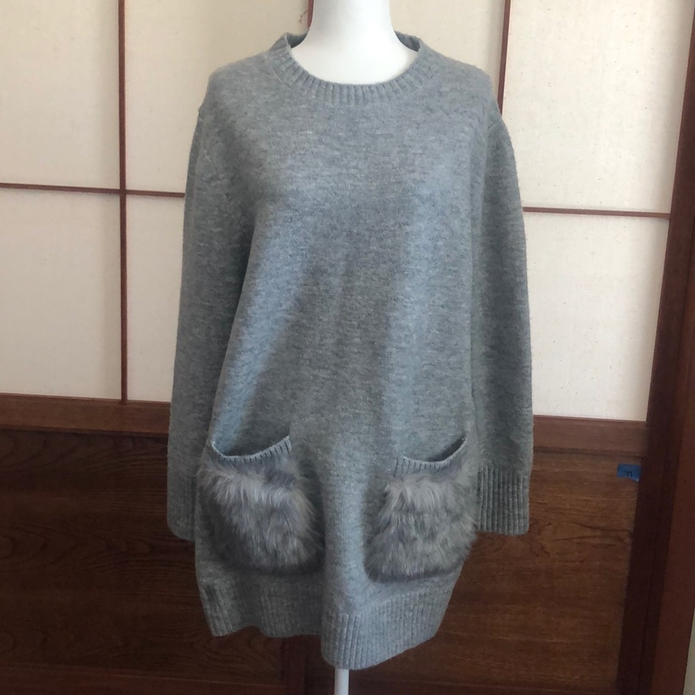 Magaschoni Sweater Tunic with Faux Fur Pockets